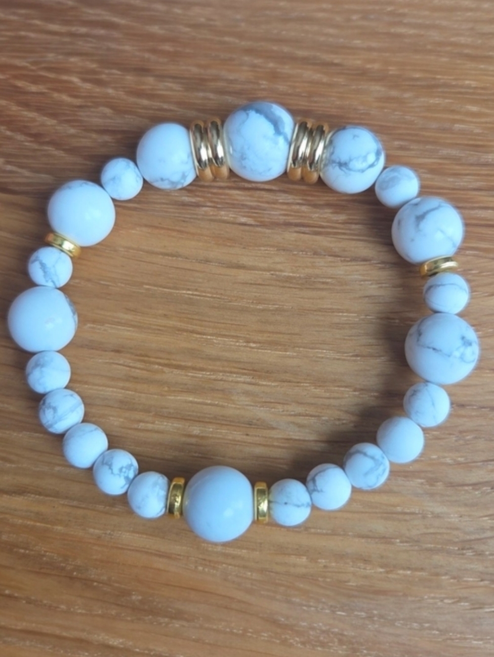 White Howlite Beads Stretch Bracelet, Hand Crafted